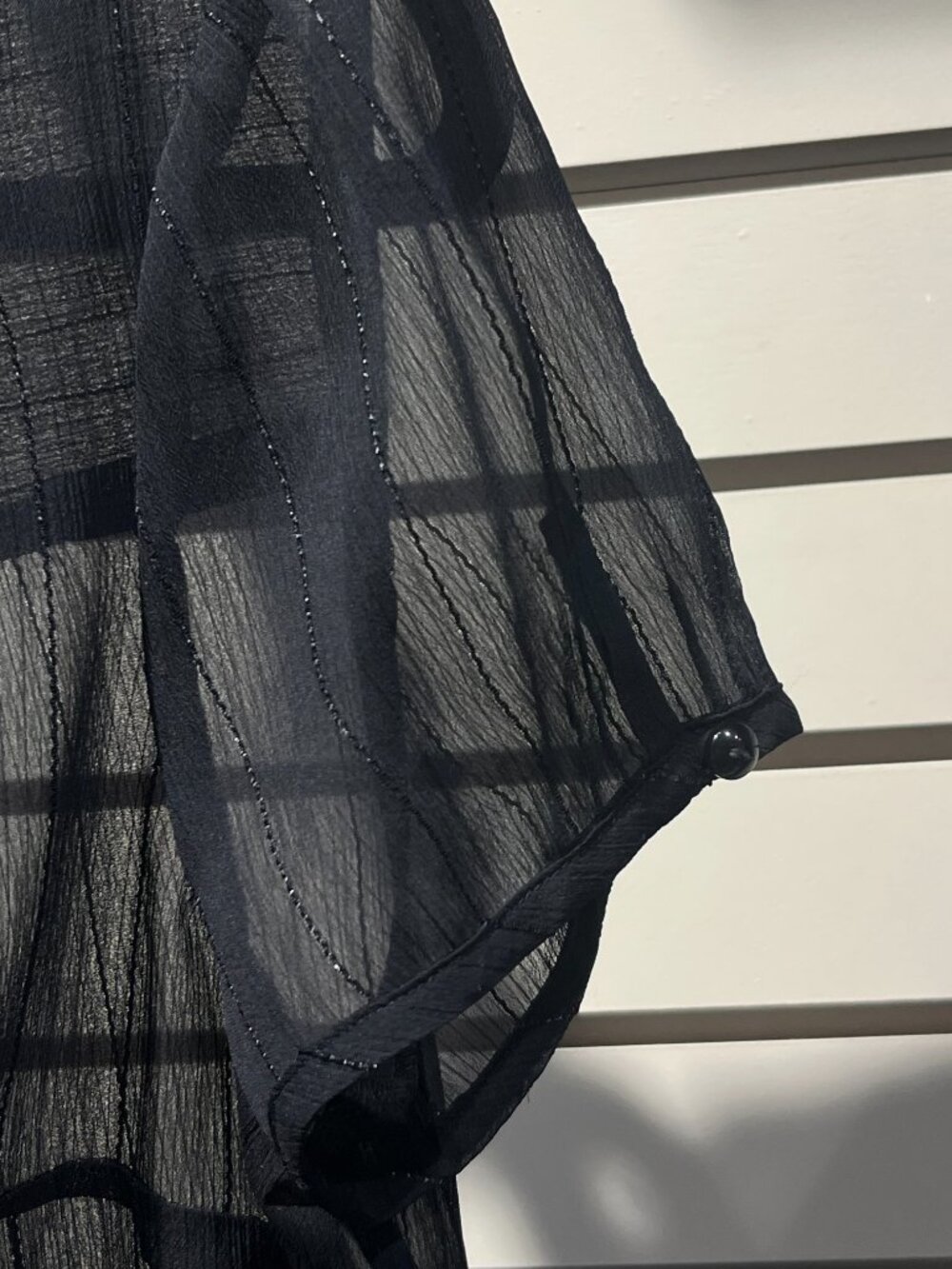 Ann Taylor LOFT Sheer Black Short Sleeve button down blouse - Picture 3 of 5